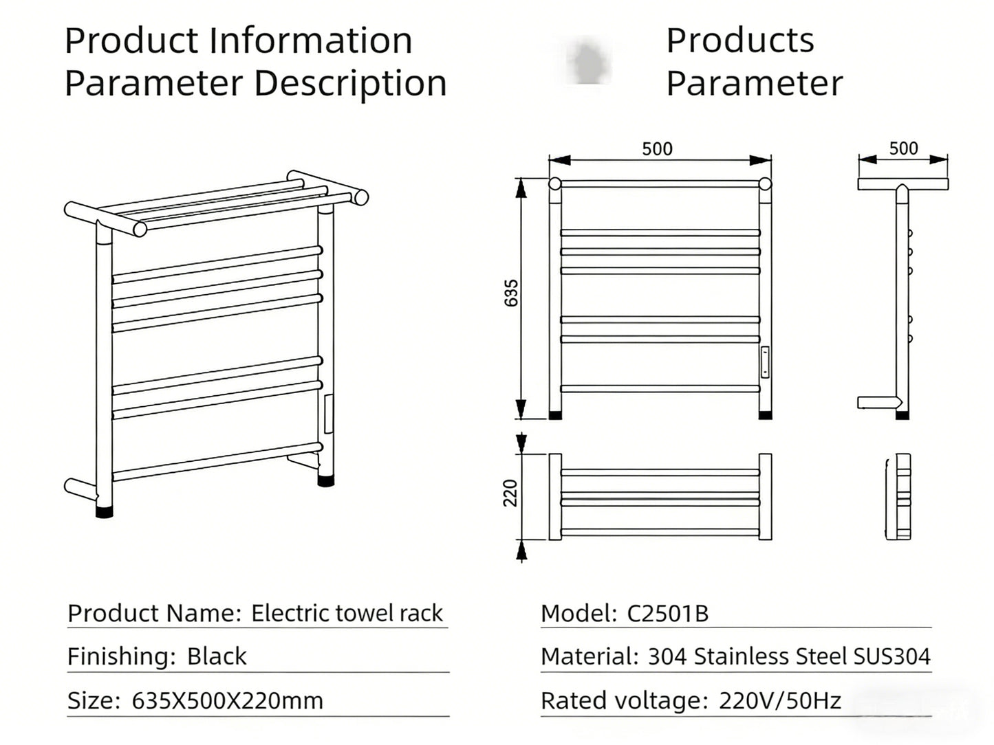 Towel Warmer Wall-Mounted Hardwired Heated Towel Rack
