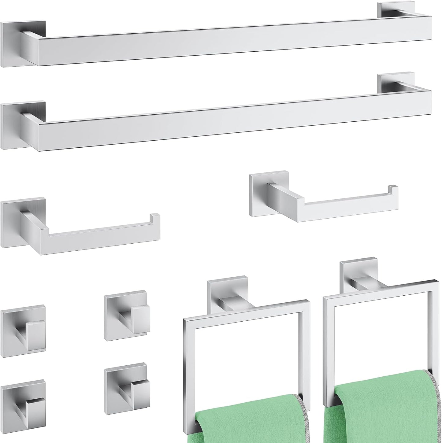 5-Piece Matte Black Bathroom Accessories Set, SUS304 Stainless Steel Wall Mounted 16 Inch Hand Towel Bar, Toilet Paper Holder, Towel Ring, Towel Hooks, Bathroom Hardware Set, Towel Bar Set