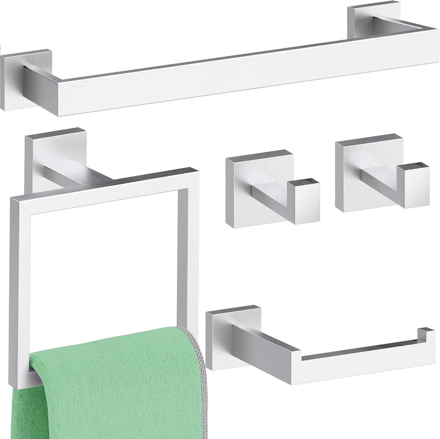 5-Piece Matte Black Bathroom Accessories Set, SUS304 Stainless Steel Wall Mounted 16 Inch Hand Towel Bar, Toilet Paper Holder, Towel Ring, Towel Hooks, Bathroom Hardware Set, Towel Bar Set