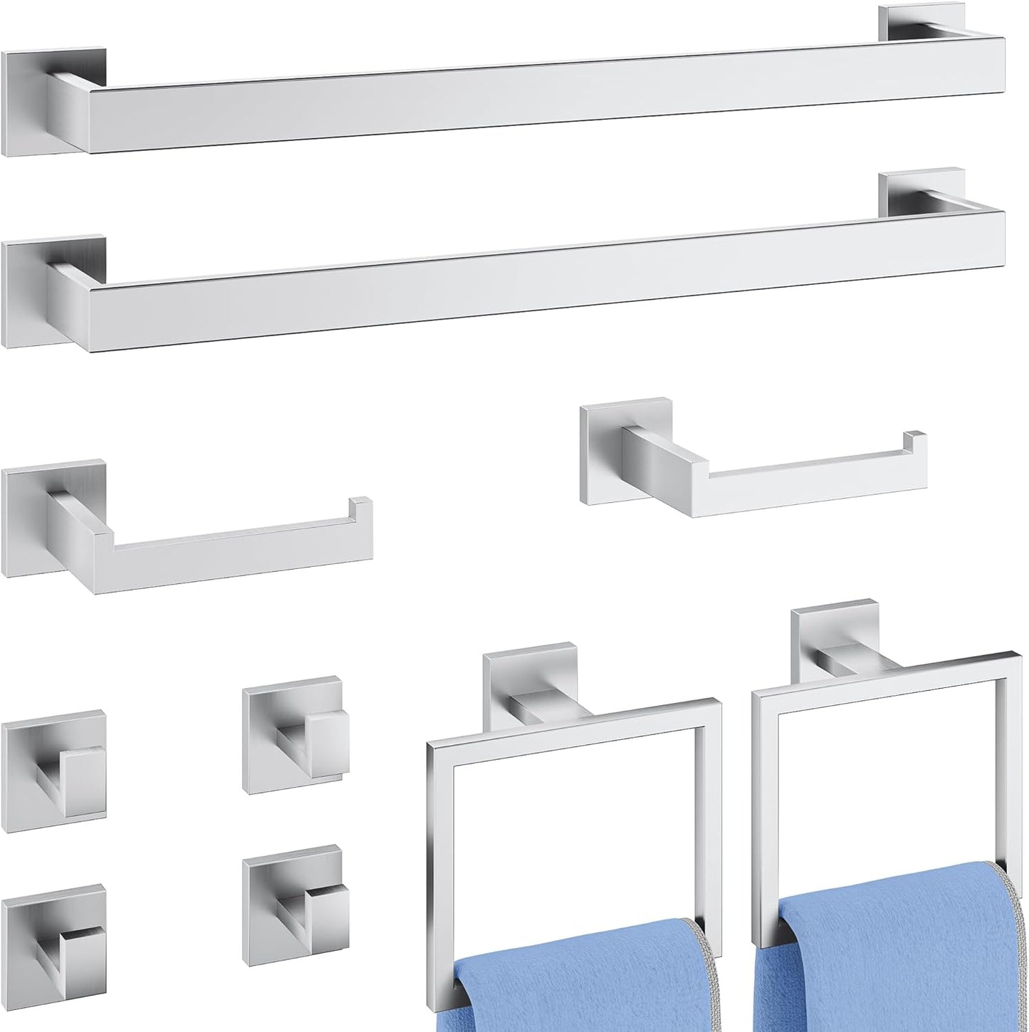 5-Piece Matte Black Bathroom Accessories Set, SUS304 Stainless Steel Wall Mounted 16 Inch Hand Towel Bar, Toilet Paper Holder, Towel Ring, Towel Hooks, Bathroom Hardware Set, Towel Bar Set