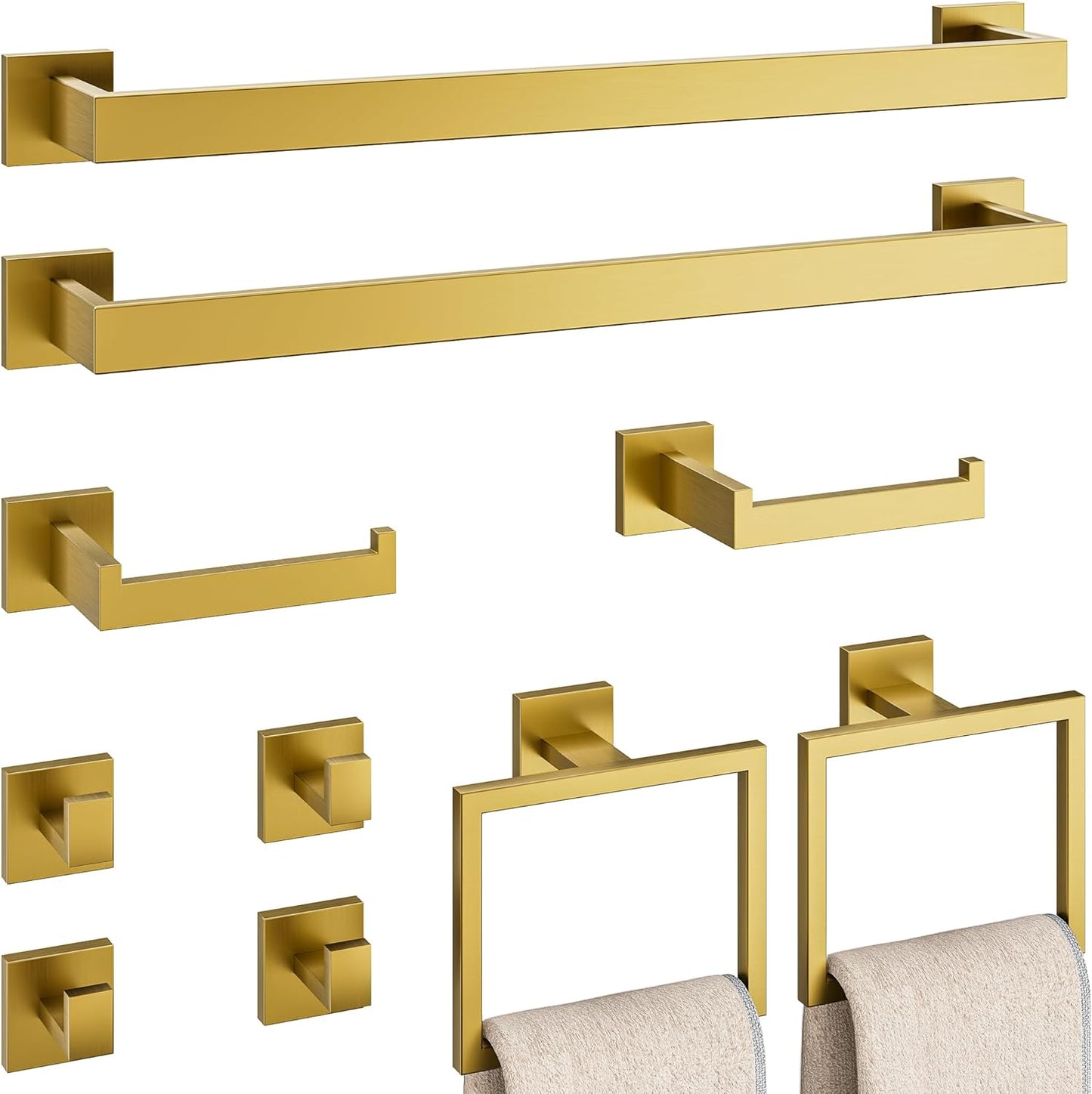 5-Piece Matte Black Bathroom Accessories Set, SUS304 Stainless Steel Wall Mounted 16 Inch Hand Towel Bar, Toilet Paper Holder, Towel Ring, Towel Hooks, Bathroom Hardware Set, Towel Bar Set