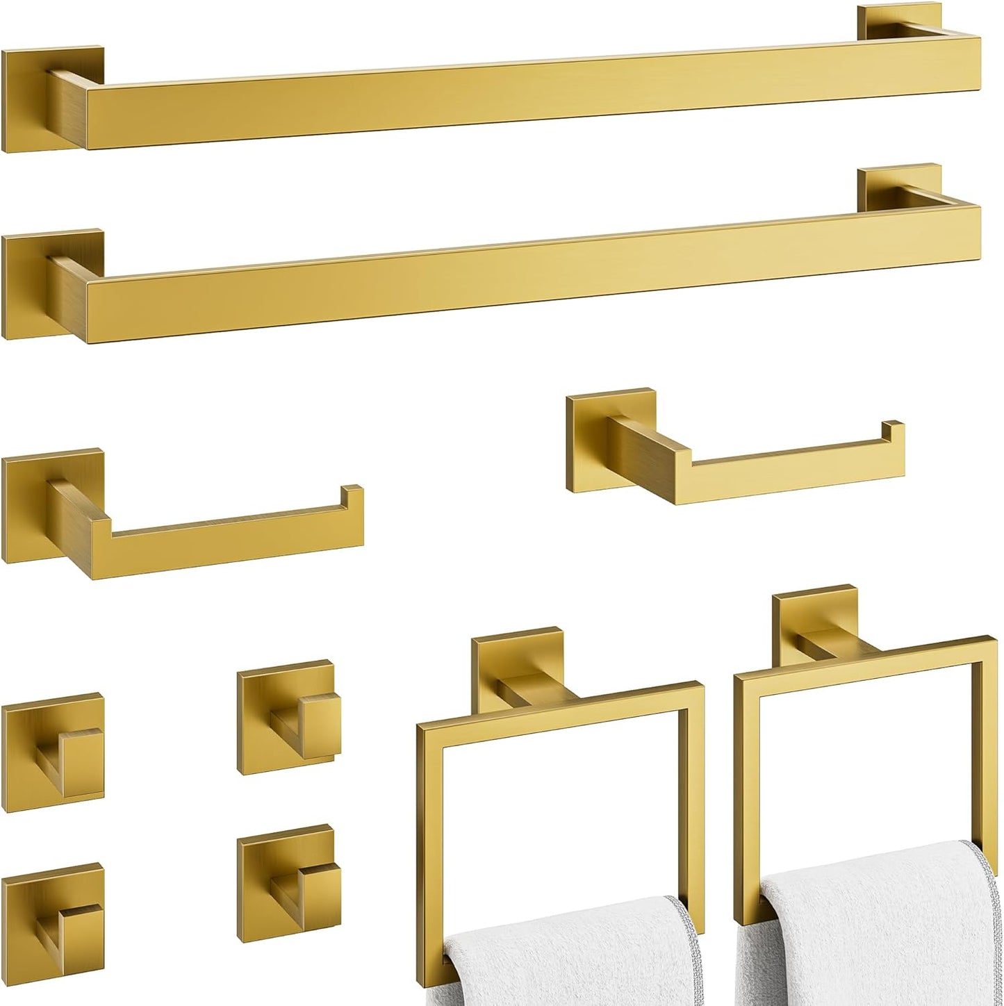 5-Piece Matte Black Bathroom Accessories Set, SUS304 Stainless Steel Wall Mounted 16 Inch Hand Towel Bar, Toilet Paper Holder, Towel Ring, Towel Hooks, Bathroom Hardware Set, Towel Bar Set